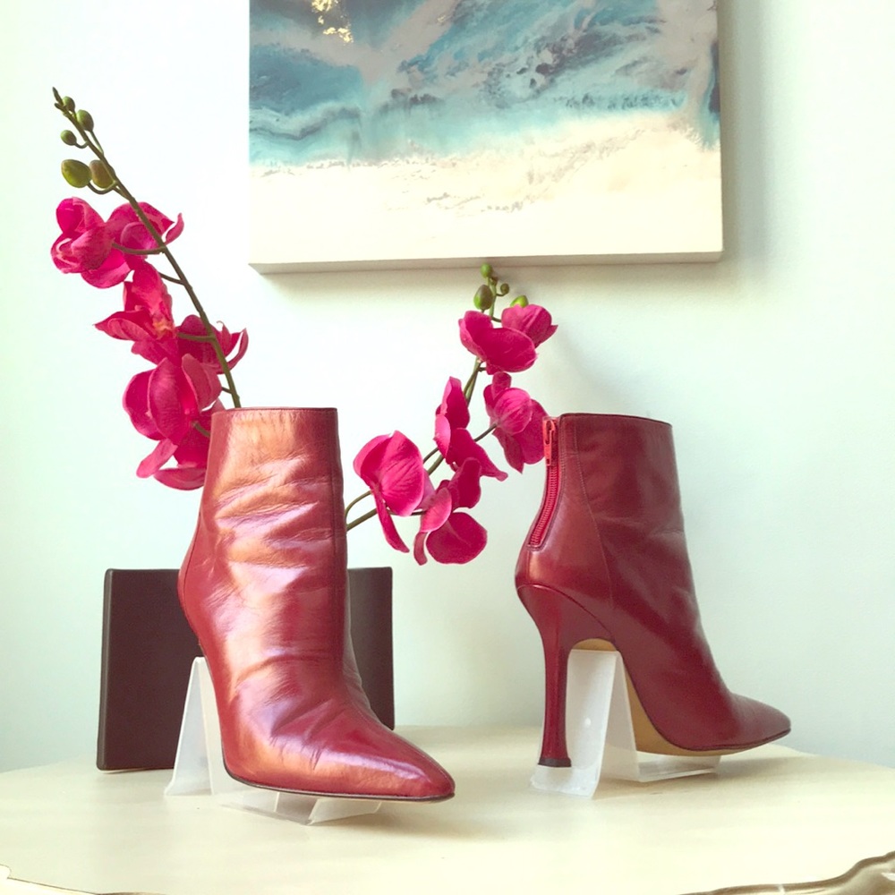 Chic pair of red Manolo Blahnik ankle boots